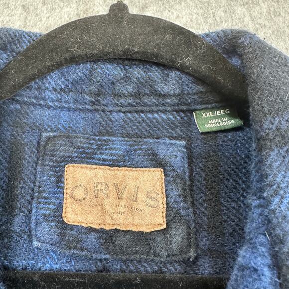 Orvis Shacket Mens 2XL Blue Black Plaid Pockets Heavy Flannel Button Up Outdoor - Picture 7 of 12